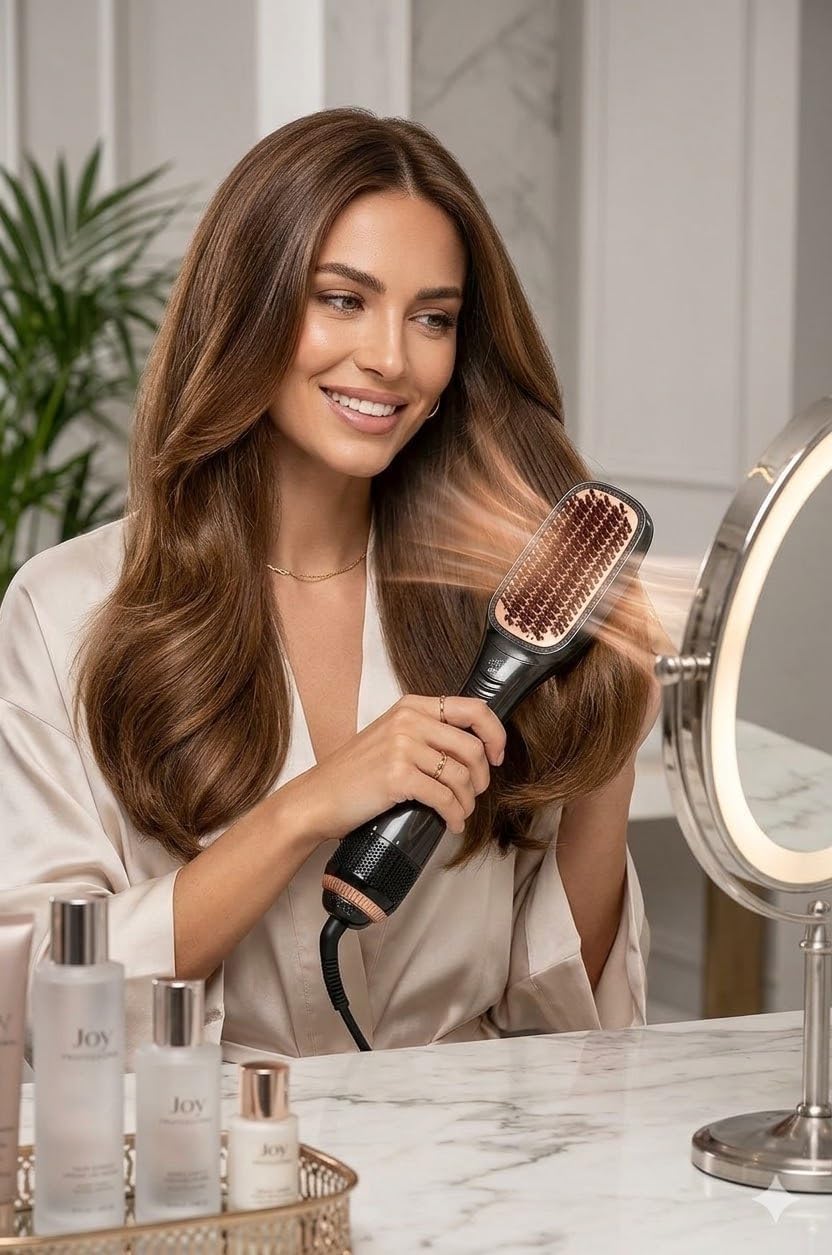 Joy Professional Hair Straightening Brush – 2-in-1 Electric Hair Dryer & Smoothing Styling Brush