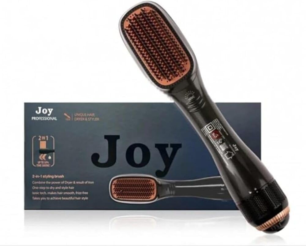 Joy Professional 2-in-1 Hot Air Styling Brush – 1200W Hair Dryer & Styler Volumizer with 3 Heat Settings, Ceramic Coating & Anti-Frizz Technology for All Hair Types (Black & Rose Gold) فرشاة الشعر