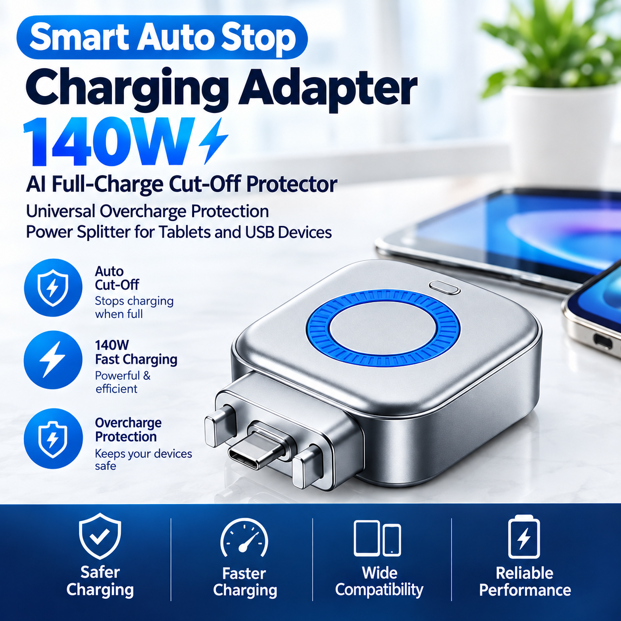 Auto-Eject Full Charge Separator, Universal Fast Charging Protector, Automatic Power Cut-Off Adapter for Smartphones & USB Devices