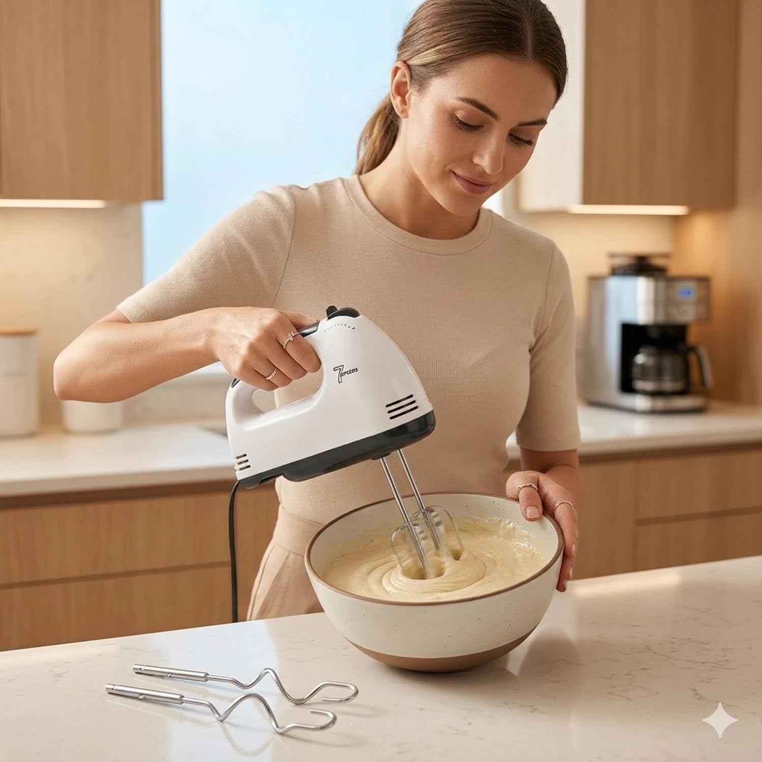 7-Speed Electric Hand Mixer with Stainless Steel Beaters & Dough Hooks – Kitchen Baking Mixer for Cakes, Cream & Dough