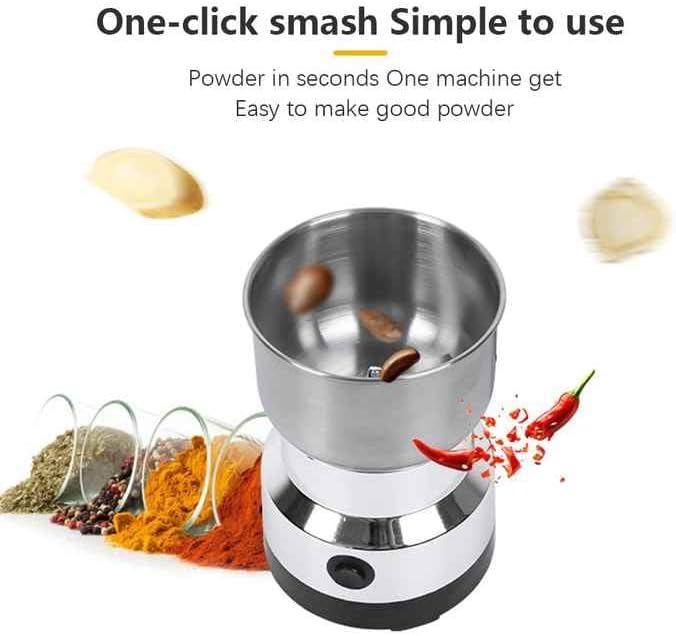 Stainless Steel Electric Coffee Grinder, Compact Spice & Herb Grinder with Transparent Lid, One-Touch Operation for Coffee Beans, Nuts and Dry Ingredients